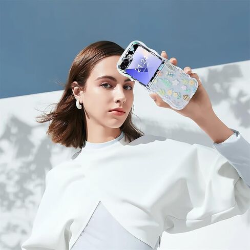 DAKORIE Galaxy Z Flip 6 Case Clear Flip 6 Case Flower Protective Cover for Samsung Galaxy Z Flip 5 2023/Galaxy Z Flip 6 2024 5G for Women Girl - Floral A in Kuwait