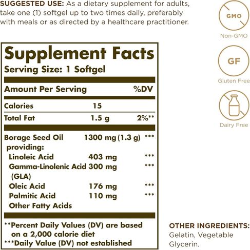 Solgar Super GLA 300 mg, 60 Softgels - Cold-Pressed Borage Oil, Essential Fatty Acid - Women’s Health, Overall Health - Gluten Free, Dairy Free - 60 Servings in Saudi Arabia