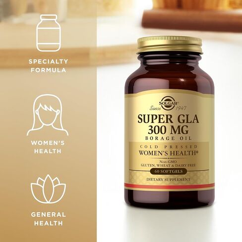 Solgar Super GLA 300 mg, 60 Softgels - Cold-Pressed Borage Oil, Essential Fatty Acid - Women’s Health, Overall Health - Gluten Free, Dairy Free - 60 Servings in Saudi Arabia