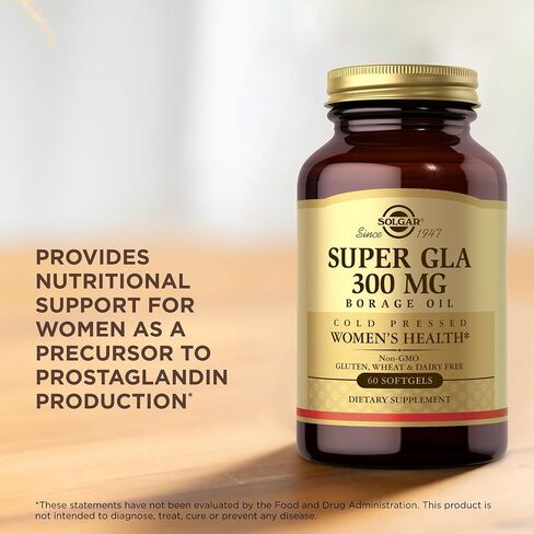 Solgar Super GLA 300 mg, 60 Softgels - Cold-Pressed Borage Oil, Essential Fatty Acid - Women’s Health, Overall Health - Gluten Free, Dairy Free - 60 Servings in Saudi Arabia