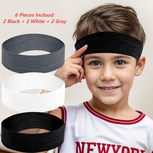 3 Pieces Set-Kid Sports Headbands and Sweatbands, Moisture Wicking Athletic Cotton, Elastic, Soft Pure Cotton for Running, Tennis, Basketball, Soccer, Volleyball in Saudi Arabia