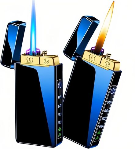 أخف وزناً ، Butane Torch Open Flame Plasma Dual Arc 3-in-1 أخف وزناً ، ولاعات كهربائية قابلة لإعادة الشحن مع مصباح يدوي ، ولاعات قابلة لإعادة تعبئة الرياح (بدون وقود) (جليد أزرق) in Kuwait