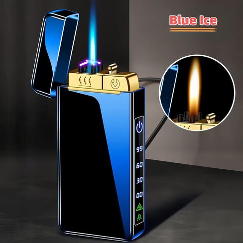 أخف وزناً ، Butane Torch Open Flame Plasma Dual Arc 3-in-1 أخف وزناً ، ولاعات كهربائية قابلة لإعادة الشحن مع مصباح يدوي ، ولاعات قابلة لإعادة تعبئة الرياح (بدون وقود) (جليد أزرق) in Kuwait
