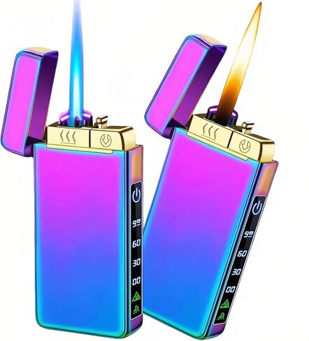 أخف وزناً ، Butane Torch Open Flame Plasma Dual Arc 3-in-1 أخف وزناً ، ولاعات كهربائية قابلة لإعادة الشحن مع مصباح يدوي ، ولاعات قابلة لإعادة تعبئة الرياح (بدون وقود) (جليد أزرق) in Kuwait