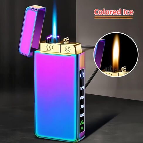 أخف وزناً ، Butane Torch Open Flame Plasma Dual Arc 3-in-1 أخف وزناً ، ولاعات كهربائية قابلة لإعادة الشحن مع مصباح يدوي ، ولاعات قابلة لإعادة تعبئة الرياح (بدون وقود) (جليد أزرق) in Kuwait
