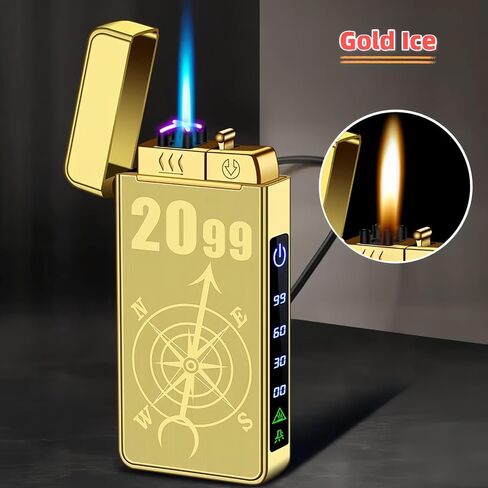 أخف وزناً ، Butane Torch Open Flame Plasma Dual Arc 3-in-1 أخف وزناً ، ولاعات كهربائية قابلة لإعادة الشحن مع مصباح يدوي ، ولاعات قابلة لإعادة تعبئة الرياح (بدون وقود) (جليد أزرق) in Kuwait