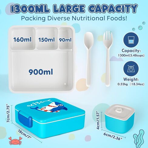 صندوق غداء ليهو كاسل بينتو للأطفال مع 4 حجرات، حاويات غداء سعة 1300 مل مع وعاء صلصة وملعقة وشوكة، متينة ومضادة للتسرب، وخالية من البيسفينول A ومواد آمنة للطعام (وردي ساطع) in Kuwait