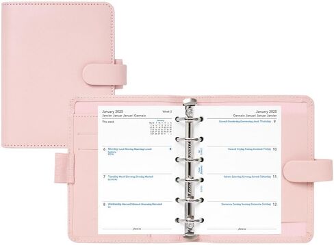 Filofax Saffiano Organizer, Pocket Size, Blush - Cross-Grain, Leather-Look, Six Rings, Week-to-View Calendar Diary, Multilingual, 2024 (C022697-24) in Saudi Arabia