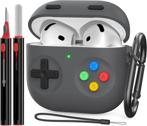 Delidigi for AirPods 4 Case Cover ، Classic Handheld Console Design Silicone Protection مع قلم التنظيف وسلسلة المفاتيح لـ AirPods 4th Generation 2024 (Deep Gray ، AirPods 4th Gen) in Kuwait