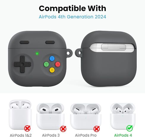 Delidigi for AirPods 4 Case Cover ، Classic Handheld Console Design Silicone Protection مع قلم التنظيف وسلسلة المفاتيح لـ AirPods 4th Generation 2024 (Deep Gray ، AirPods 4th Gen) in Kuwait