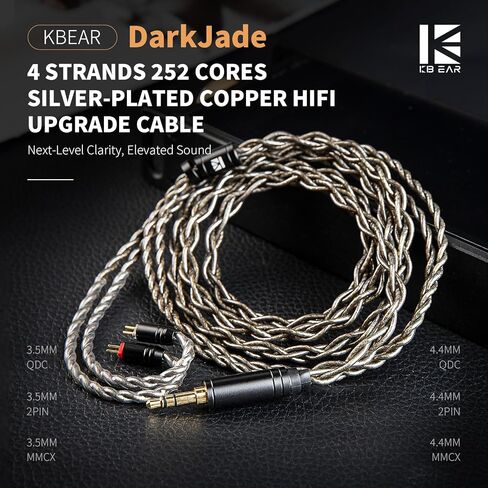 EZ EAR KBEAR DarkJade IEM Cable in Ear Monitor Cord with Silver-Plated Plug for KZ ZS10PRO/ZS12 PRO X/EDX PRO/ZSN PRO X/CASTOR/AS16 PRO/AS24/ZAR/ZAS/ZAX,CCA CRA/C10 (3.5mm-Without mic, Gray, QDC) in Saudi Arabia