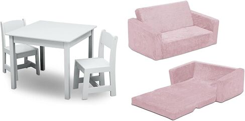 Delta Children MySize Kids Wood Table and Chair Set (2 Chairs Included) - Ideal for Arts & Crafts, Snack Time, & More - Greenguard Gold Certified, Bianca White, 3 Piece Set in Kuwait