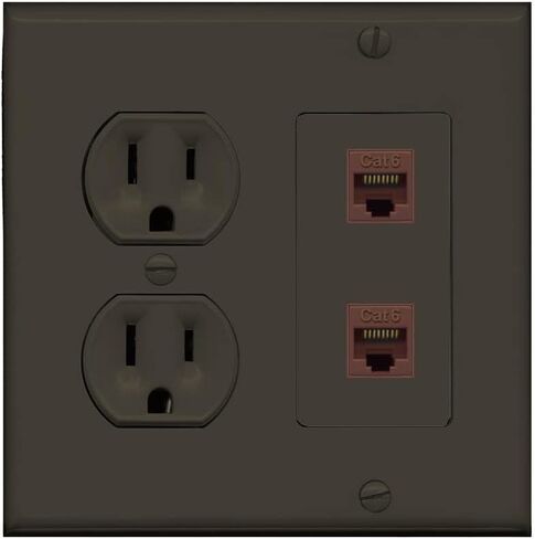15 أمبير دوبلكس مخرج الطاقة 2 منفذ Cat6 Ethernet Wall Plate White in Saudi Arabia
