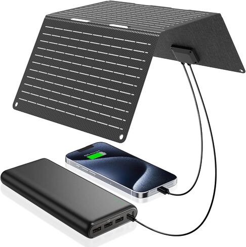 EcoSonique 30W شاحن الطاقة الشمسية المحمولة القابلة للطي قابلة للطي مع USB C USB مقاوم للماء سريع الشحن لتحقيق الظهر التخييم متوافق مع الهاتف الخلوي ، iPhone ، iPad ، Samsung Galaxy ، LG ، Power Banks in Kuwait
