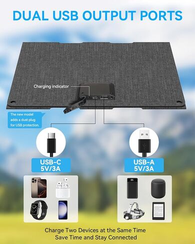 EcoSonique 30W شاحن الطاقة الشمسية المحمولة القابلة للطي قابلة للطي مع USB C USB مقاوم للماء سريع الشحن لتحقيق الظهر التخييم متوافق مع الهاتف الخلوي ، iPhone ، iPad ، Samsung Galaxy ، LG ، Power Banks in Kuwait