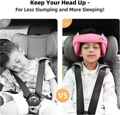 Child Car Seat Head Support Band - Baby Head Neck Relief Safety Headrest - Adjustable Toddler Carseat Head Holder Head Strap - Baby & Kids Travel Accessories with Cute Cartton Pattern, Pink in Saudi Arabia