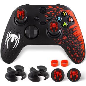 Silicone Skin Cover Sticker x 1 & Extender Grips x 2 for Xbox Series/One Controller Spider Edition Red