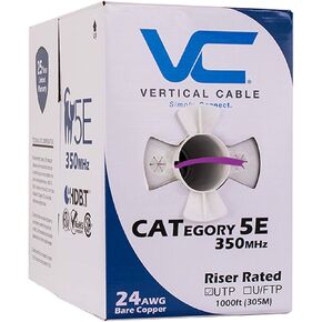 Vertical Cable Cat5e, 350 MHz, UTP, 24AWG, 8C Solid Bare Copper, 1000ft, Purple, Bulk Ethernet Cable - 054 Series