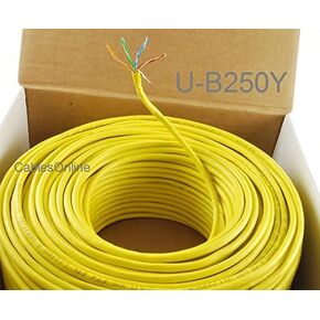 CablesOnline 250ft CAT5e 100% Pure Copper RJ45 350Mhz UTP Solid Ethernet Cable Spool, Yellow, U-B250Y