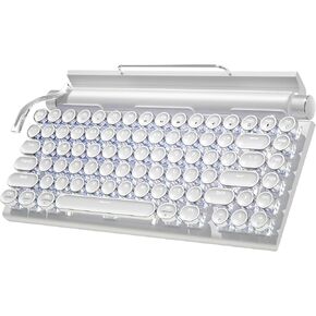 Retro Typewriter Wireless Mechanical Gaming Keyboard, Bluetooth 5.0 Office Computer Vintage Keyboards 83-Key Blue Switches Punk Round Keycap, LED Backlight, Compatible with PC/Laptop/Pad/Phone, Black