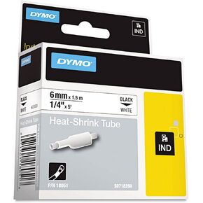 DYMO 18051 Rhino Heat Shrink Tubes Industrial Label Tape, 1/4-Inch x 5 ft, White/Black Print