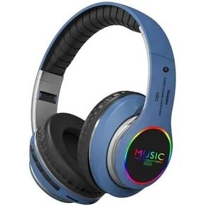 Wireless Bluetooth Headphones, LED Illuminated, 10-Hour Battery, Foldable Design, VJ033 (Blue)