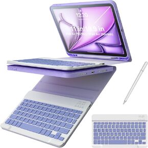 iPad Case with Detachable Bluetooth Keyboard (USB-C Rechargeable) & Stylus Pen for iPad Air 11" (M2/M3 2024/2025) air 4th/5th - Slim Protective Cover with Pencil Holder, Multi-Angle Stand，Purple