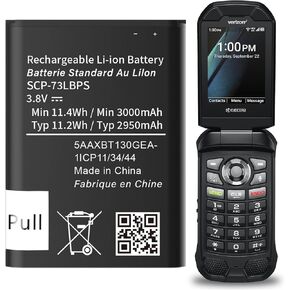 3000mAh SCP-73LBPS Battery, [𝟐𝟎𝟐𝟓 𝐍𝐞𝐰 𝐔𝐩𝐠𝐫𝐚𝐝𝐞] High Capacity Replacement Battery for Kyocera DuraXV Extreme E4810 Verizon Flip Phone SCP73LBPS 3.8V/11.4Wh