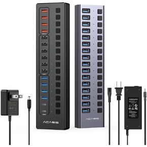 ACASIS 16 منافذ USB 3.1 حزمة محور مع محور USB 3.0 الذي يعمل بالطاقة ، تشمل 16 * 10 جيجابت في الثانية USB 3.1 A ، 2 * USB C 3.0+4 منفذ شحن ذكي ، 96W و 60W محول ، محول USB للكمبيوتر/الكمبيوتر المحمول ، الكمبيوتر