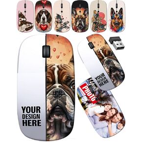maizi Custom Wireless Mouse with Pictures for Laptop Chromebook Computer, Wireless Mice with Pictures Image ID: Two Cute White Rabbits Pulling Lightweight 2.4G USB Receiver Production in USA