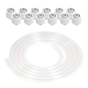 Alphacool Clear AlphaTube HF Flexible Tubing (3 Meter) and Eiszapfen G1/4" to 10mm ID, 16mm OD Compression Fittings Bundle, White, 12-Pack
