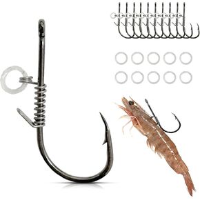 10Pcs Live Shrimp Hooks, Carbon Steel 3X Strong Fishing Hook Saltwater and Freshwater use, Bass and Catfish Hook, 10Pcs Extra Rubber Ring Catfish Bait, Fish Hook for All Kinds of Fish.