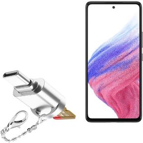 BoxWave Adapter Compatible with Samsung Galaxy A53 5G - Micro SD Card miniReader, USB Type-C OTG Reader USB3.0 Adapter Keychain - Metallic Silver