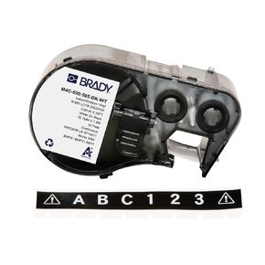 Brady Authentic (M4C-500-595-BK-WT) All-Weather Vinyl Labels 0.5 in W x 25ft White on Black. for use with BMP41, BMP51, M410, M510, and M511 Label Printers.