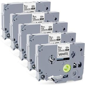 6-Pack 9mm TZe-221 Label Tape Replacement for Brother Black on White TZe221 TZ Tape 9mm 0.35" Laminated White Label Maker Tape TZe221 TZ221 (Black on White, 6PK)