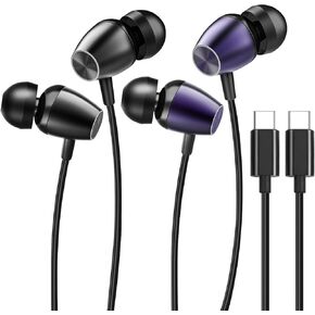2 Packs USB C Headphones Wired Earphones Type C Earbuds for iPhone 15 16 Pro Max Plus,USBC Ear Buds with Mic Volume Control HiFi Stereo Noise Cancelling for Galaxy S24/S23/S22/S21/A53, Pixel 8/7/6