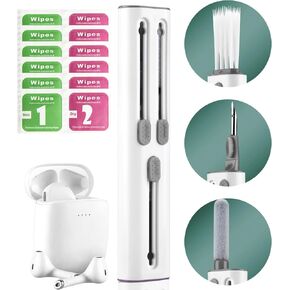 Cleaner Kit for AirPod 1 2 3 Pro, with 4-in-1 Multi-Function Cleaning Pen & Wet-Dry Wipes, Cleaning Tool for Keyboard Earbuds Headphone Camera iPhone Huawei Lego Google Samsung MI ect. (White)