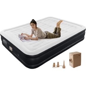 BEBAS Queen Size Air Mattress with Built in Pump Fast Electric Inflation/Deflation Mattress Blow up Bed Inflatable for Home,Guests,Office,Camping Airbed 16 Inch Tall,600lbs Max,Black