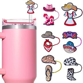 6PCS Pink Black Girl Straw Covers for Stanley Cup，Cute Silicone Straw Topper for 10mm Drinking Straw Tip Covers Stanley Cup Accessories