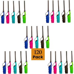 Long Lighters Wholesale Pack, Multi Use Butane Refillable Neon Fire Lighters, Ideal for Fireplace, Candle, BBQ (120 pc Pack)