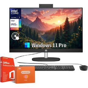 HP All-in-One Desktop Computer, 27" FHD Touch Screen, Intel 12-core Ultra 7 155U, Intel IrisX Graphics, 64 GB DDR5, 1 TB SSD, Wired KB & Mouse, Windows 11 Pro,Office Lifetime License w/RH-Accessories