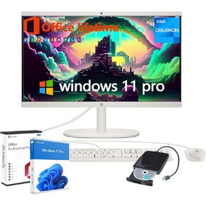 HP 21.5" FHD All-in-One Desktop Computer - w/Office Lifetime & Win 11 Pro, Intel Celeron J4025, FHD Anti-Glare Display, Intel Graphics,HDMI, WiFi 6, Webcam, Wired Keyboard & Mouse, 8GB RAM, 512GB SSD