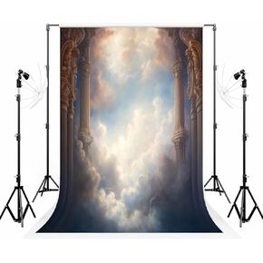 Kate 5×7ft (1.5×2.2m) European Medieval Castle Photo Backdrop Fantasy Sky White Clouds Stone Columns Interior Photography Background for Photo Studio Photographer Props
