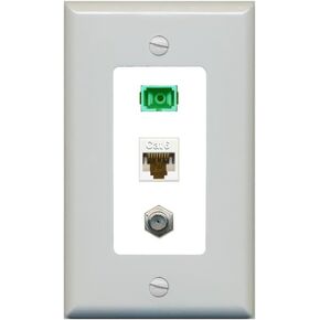 Riteav 1 Port Fiber Optic Jack SC Simplex APC + Cat6 + Coax Wall Plate - 1 Gang White