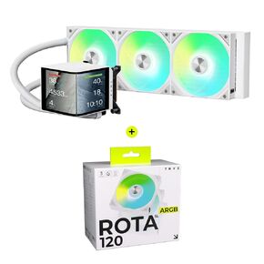 TRYX Panorama 360 ARGB White Curved Screen 360mm AIO and ROTA SL ARGB White 3in1 120mm Case Fan Bundle