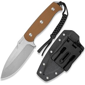 SENCUT Toxodon Fixed Blade Knife with Kydex Sheath, Full-tang Camping Knife, 4.57'' 9Cr18MoV Blade & G10 Handle, Knives for Outdoor Hiking (Brown)