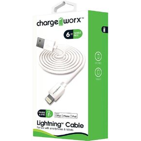 6' White Lightning Sync & Charge Cable by Chargeworx
