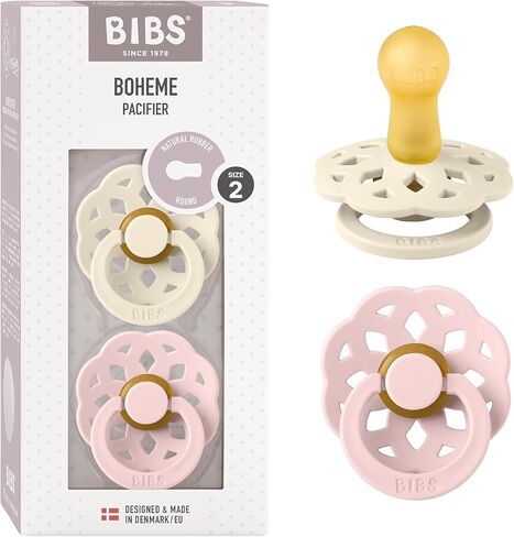 Bibs Boheme Natural Rubber Latex Round Pacifier Size 2-6-18M 2-Pack - Ivory/Blossom in Saudi Arabia