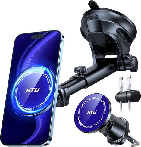 HTU for MagSafe Car Phone Mount Magnetic Phone Holder for Windshield Vent Dashboard Magnetic Suction Phone Mount for iPhone 16/15/14/13/12 & Android (Black) in Kuwait