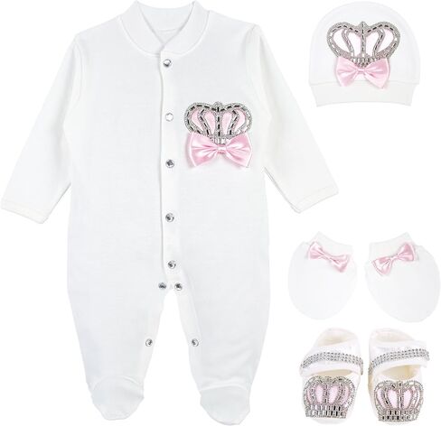 مجموعة هدايا Lilax Baby Girl Jewels Crown Layette مكونة من 4 قطع لعمر 0-3 أشهر باللون الوردي in Saudi Arabia